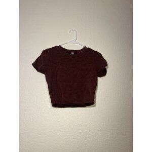 ALO Yoga Micro Waffle Brown Short Sleeve Top Crop Tee Medium